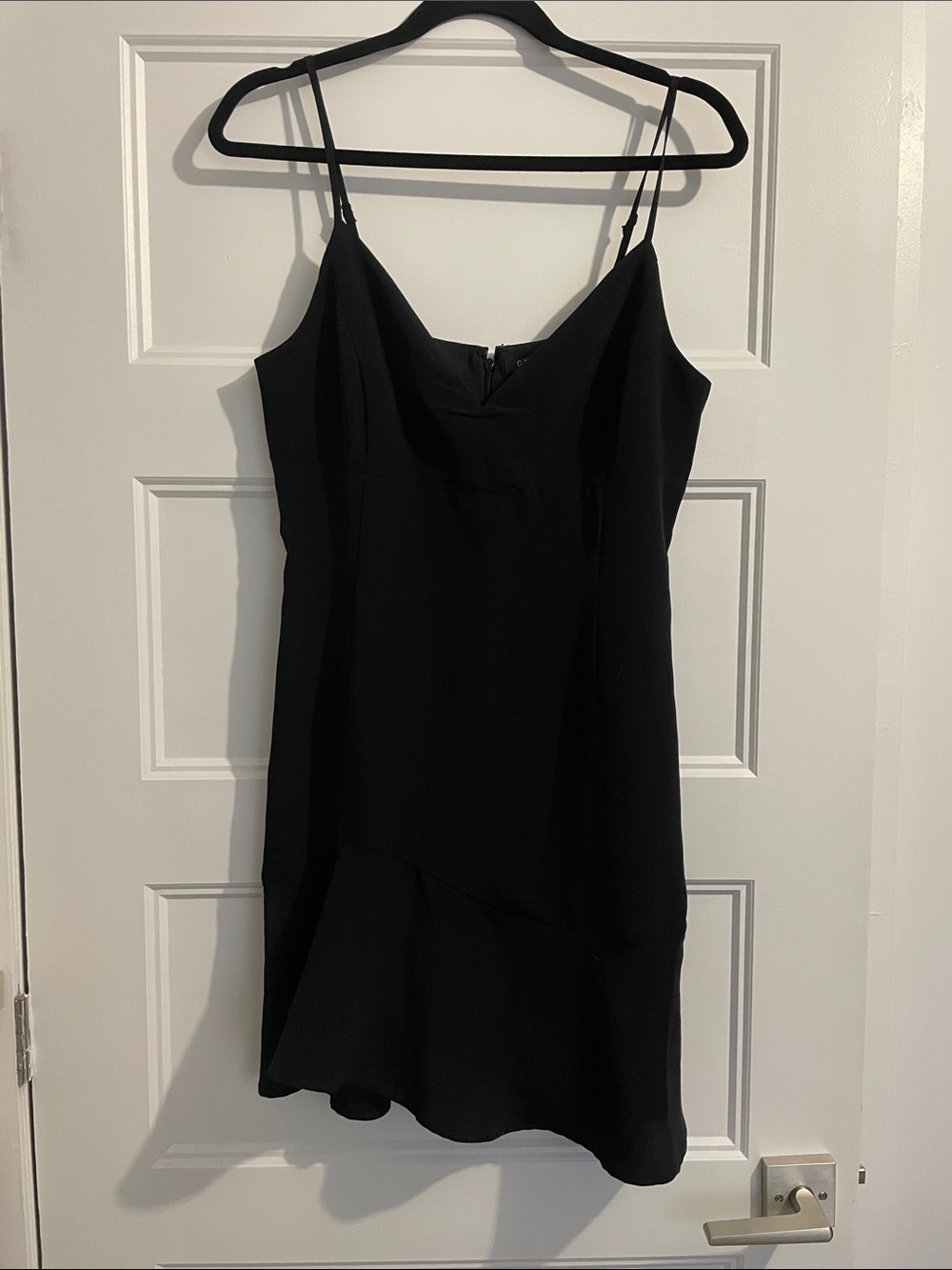 Black asymmetric Slip Dress with Ruffle Hem